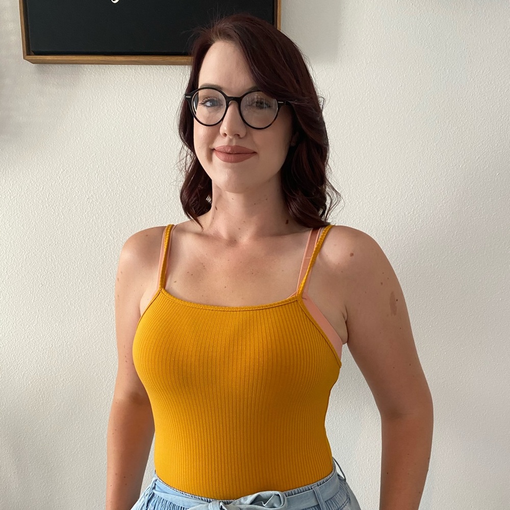 Marigold colored bodysuit